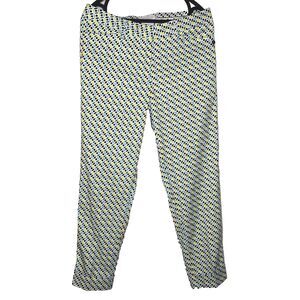 Cracked Wheat Golf Pants Womens 4 Geometric Cuffed Hem Stretch White Green Blue